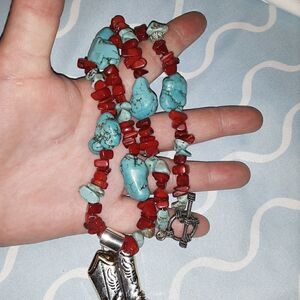Blue and red Turquoise beaded necklace